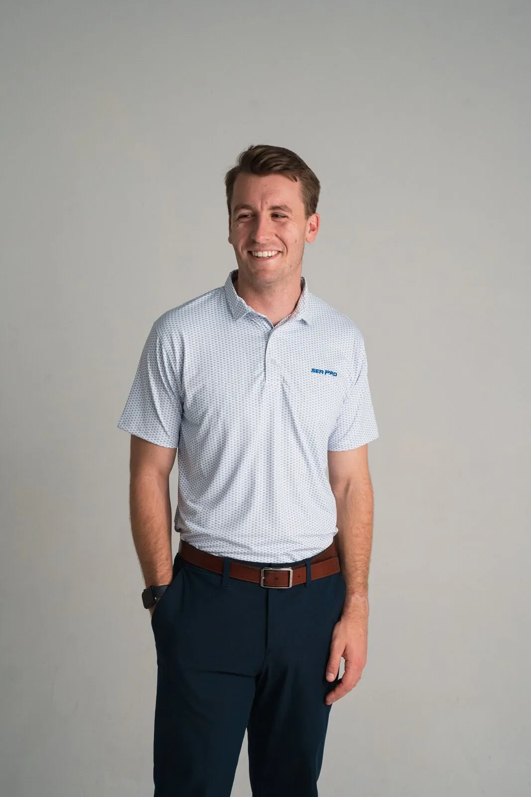 Model wearing custom marine company apparel
